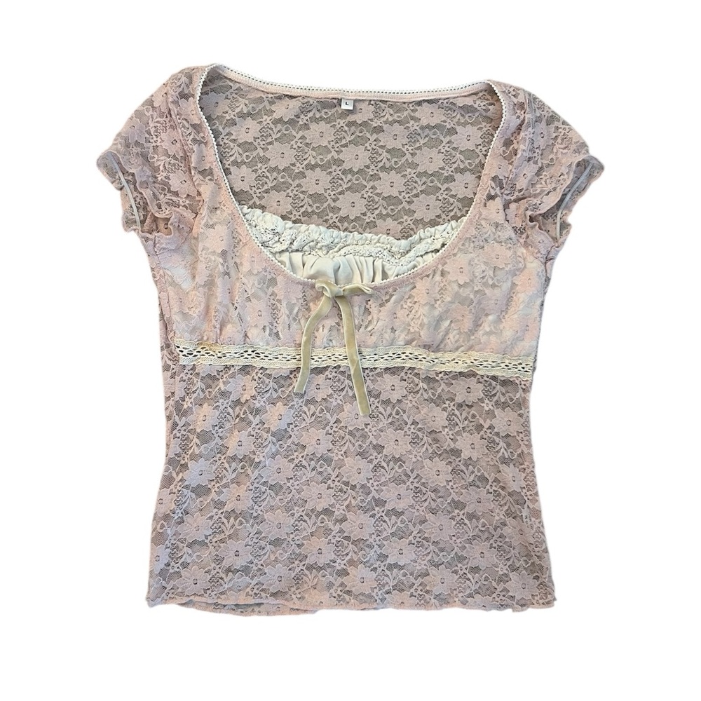 Pink Lace Mesh Babydoll Top 💖🌸